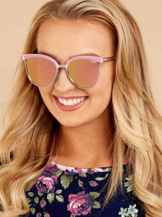 Quay Australia Star Dust Silver Pink Frame Pink Mirror Lens Cat Eye Sunglasses main image 11